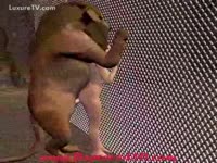 Horny lion fucks a slut in his cage